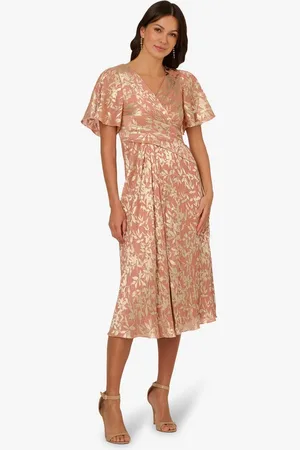 Adrianna Papell Cocktailkleid Foil Leaf Draped Midi Dress Abend, Anlass, Hochzeit, Party - Verkäufer: GoJungo GmbH