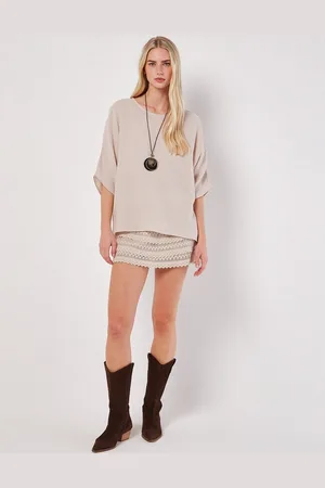 Apricot Funktionstop Tetra Waffle Batwing Necklace Top, (1-tlg) mit Fledermausärmeln - Verkäufer:
