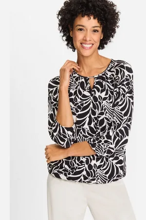 Olsen Print-Shirt (1-tlg) mit geschlitztem Rundhalsausschnitt und dekorativer Metallperle - Verkäufer: GUTEMARKEN