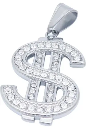 Bungsa Anhänger Set Anhänger Dollarzeichen $$$ mit Kristall Silber aus Edelstahl Unisex - Verkäufer: