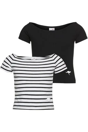 KangaROOS Carmenshirt 2er Pack T-Shirts (Packung, 2-tlg) 1x uni + 1x geringelt