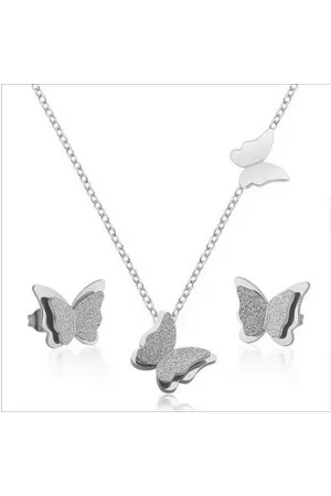 Karma Schmuckset Damen Edelstahl Schmetterling Kette und Ohrstecker Gold oder Silber (hochwertig verarbeitet, Damenschmuck Ohrstecker Halskette mit Anhänger), 42 plus 4 cm verstellbar Damenschmuck Geschenk für Sie - Verkäufer: Sanixa
