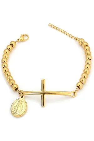 Bungsa Goldarmband Armband Kreuz und Heiligenbild gold aus Edelstahl Damen (1 Armband) - Verkäufer: