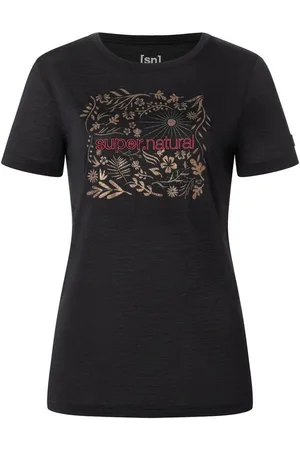 Supernatural Print-Shirt für Damen, Merino SN FLOWER TEE Blumen Motiv, Logo Print - Verkäufer: