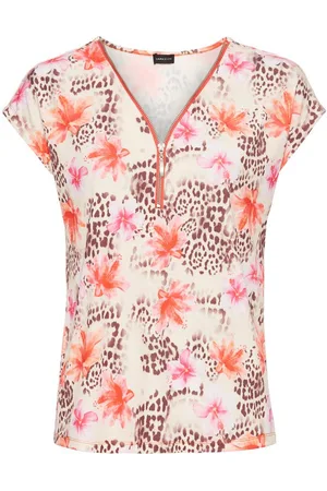 Laura Scott Kurzarmshirt mit Reißverschluss am V-Ausschnitt - NEUE KOLLEKTION