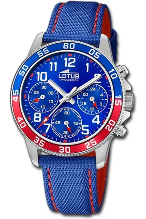 Lotus Chronograph Jugend Kinderuhr Leder blaurot, (Chronograph), Jugend, Kinderuhr Lederarmband , rot, rund, mittel (ca. 36mm) - Verkäufer: Fit4Style Silberschmuck - IMPPAC