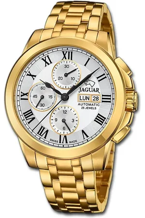 Jaguar Chronograph Edelstahl Herren Uhr Chronograph, (Chronograph), Herrenuhr Edelstahlarmband gold, rundes Gehäuse, groß (ca. 45mm) - Verkäufer: Fit4Style Silberschmuck - IMPPAC