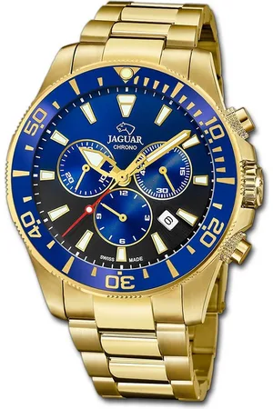 Jaguar Chronograph Edelstahl Herren Uhr Chronograph, (Chronograph), Herrenuhr Edelstahlarmband gold, rundes Gehäuse, groß (ca. 43,5mm) - Verkäufer: Fit4Style Silberschmuck - IMPPAC