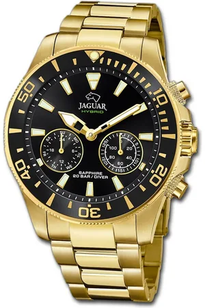 Jaguar Multifunktionsuhr Edelstahl Herren Uhr, (Multifunktionsuhr), Herrenuhr Edelstahlarmband gold, rundes Gehäuse, extra groß (45,7mm) - Verkäufer: Fit4Style Silberschmuck - IMPPAC
