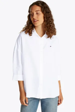 Tommy Hilfiger 3/4-Arm-Shirt ESS LINEN LOOSE 3-4 SLEEVE SHIRT mit 3/4-Ärmel, Logostickerei,kühlendes Premium Leinen