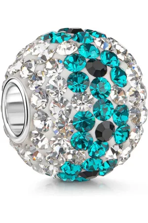 Materia Bead Kristall Perle XXL Blumen Türkis Weiß 1217, Hülse aus 925 Sterling Silber - Verkäufer: Schmuck