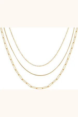 Karma Gliederkette Layering Kette Damen 3 reihige Halskette (Schlangenkette und Ankerkette, Lange Kette mit Karabinerverschluss), 18K vergoldet Goldene Gliederkette - Verkäufer: Sanixa