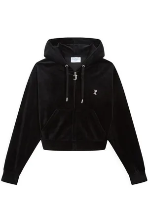 Juicy Couture Kapuzennickijacke ICCLE DIAMANTE OVERSIZED CROPPED HOODIE Damen Trainingsjacke Damen, Sweatjacke mit Kapuze, Velour, mit Glitzer, Sale
