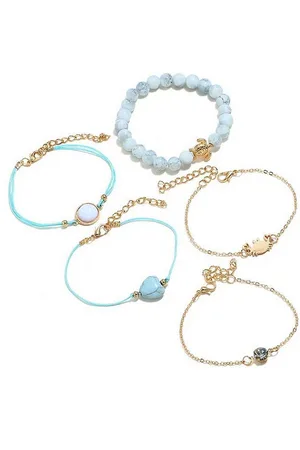 Karma Armband Set Armbandset Boho Gold und Türkis Damenarmband (5er Set Armbänder, 5-tlg., Modeschmuck für Frauen – Geschenkidee), Trendiges Armkettchen Set - Verkäufer: Sanixa
