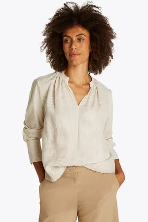 Tommy Hilfiger Klassische Bluse ESS LINEN V-NECK BLOUSE mit Raffung,kühlendes Premium Leinen