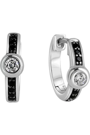 CELESTA Paar Creolen 925 Silber mit Zirkoniasteinen schwarz und weiß