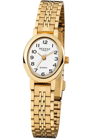 Regent Quarzuhr Damen-Armbanduhr gold Analog F-394, (Analoguhr), Damen Armbanduhr oval, klein (ca. 20x24mm), Edelstahl, ionenplattiert - Verkäufer: Fit4Style Silberschmuck - IMPPAC