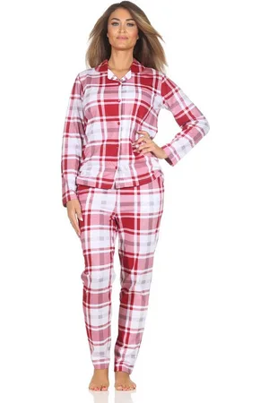 Normann Pyjama Damen Pyjama Jersey zum durchknöpfen in Karo Optik - Verkäufer: Fairway