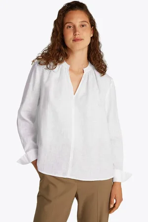 Tommy Hilfiger Klassische Bluse ESS LINEN V-NECK BLOUSE mit Raffung,kühlendes Premium Leinen