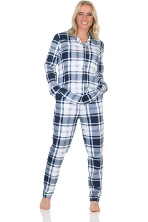 Normann Pyjama Damen Pyjama Jersey zum durchknöpfen in Karo Optik - Verkäufer: Fairway