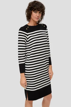 QS by s.Oliver Minikleid Gestreiftes Strickkleid mit Schulterknöpfen Rippbündchen - Verkäufer: