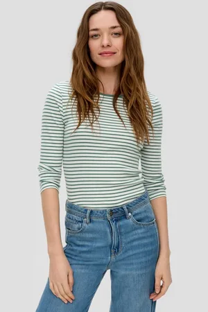 QS by s.Oliver Langarmshirt Gestreiftes Shirt aus Baumwoll-Stretch mit Rückenausschnitt - Verkäufer: