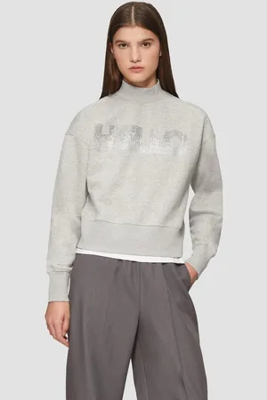 QS by s.Oliver Sweatshirt Verkürztes Sweatshirt mit Stehkragen und Strass-Wording Strasssteine - Verkäufer: s.Oliver
