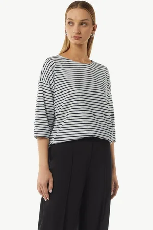 Comma, Kurzarmshirt Ringel-Shirt mit 3/4-Arm Ziernaht - Verkäufer: s.Oliver