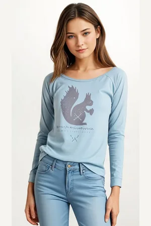 AvaMia Sweatshirt Damen Sweatshirt Pullover im Used Look, Rundhals mit Squirrel Aufdruck - Verkäufer: PEROYORK