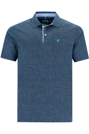 HAJO Poloshirt Große Größe Herren Polo Stay Fresh Leinen-Optik rauchblau melange - Verkäufer: bigtex