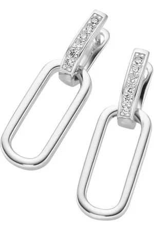 Giorgio Martello Paar Creolen mit weißen Zirkonia und ovalem Behang, Silber 925