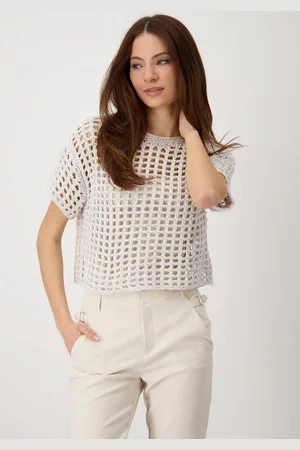 monari Strickpullover Pullover Ajour Mit Rundhalsausschnitt