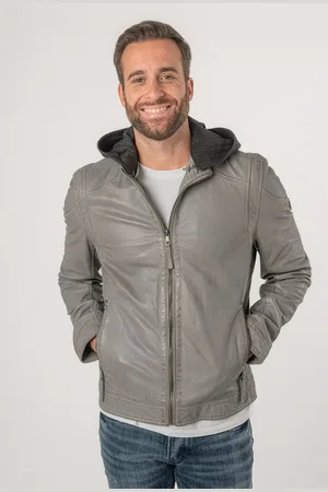 Mauritius Lederjacke MMKarlos - Herren Lederjacke Kapuze Lammnappa light grey - Verkäufer: Lederjacken24