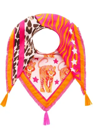 Zwillingsherz Modetuch, mit Allover-Print, Tasseln und kleiner Fransenkante