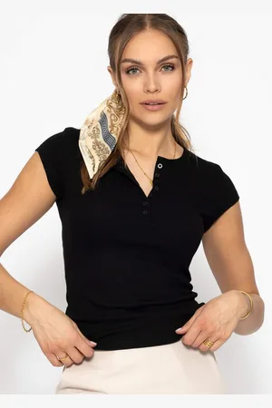 SASSYCLASSY T-Shirt Geripptes T-Shirt Damen mit Knopfleiste Elegant Figurbetontes Kurzarm Shirt mit Halsausschnitt in Rippstruktur - Verkäufer: