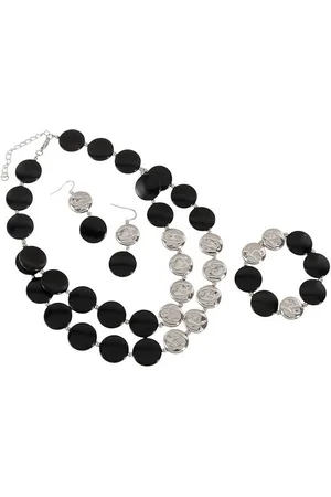 Karma Schmuckset Damen Schwarz Gold od. Silber Acryl Damenarmband, Ohrringe & Halskette (Acrylkette modern, Damenschmuckset, Ohrhänger, Damenhalskette, Damenarmband), Armschmuck Kette Ohrschmuck Geschenkset für Frauen - Verkäufer: Sanixa