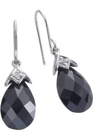 CELESTA Paar Ohrhaken Silber 925 rhodiniert mit schwarzem Zirkonia-Tropfen 32mm lang