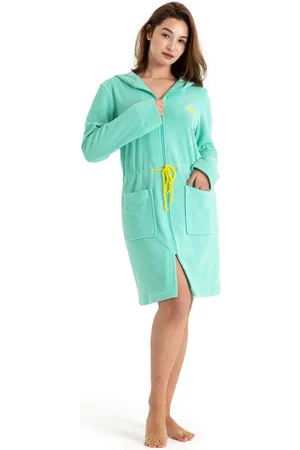 KangaROOS Damenbademantel Kira, ideal für Sauna & Spa, Hotelbademantel, Morgenmantel, Kurzform, Leichtfrottier, Kapuze, Reißverschluss, mit Bindekordel, kurz, Bademäntel für Damen, XS-3XL