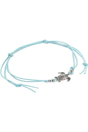 Karma Fußkette Schildkröte Beige, Schwarz od. Türkis Stoff Fußkettchen (Damenfußkette, Strandschmuck, modern, boho), Fußschmuck Urlaub Strand Accessoires - Verkäufer: Sanixa