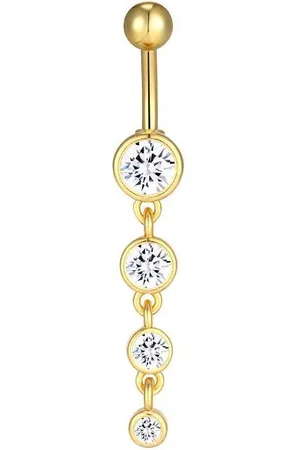 Karisma Bauchnabelpiercing Edelstahl 316L Vergoldet 4 Crystals Bananabell Zirkonia Weiss HB366 - Verkäufer: Schmuck