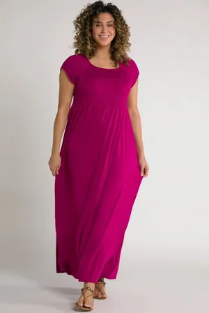 Ulla Popken Maxikleid Kleid A-Linie gesmokt Carré-Ausschnitt Halbarm - Verkäufer: Popken Fashion Group