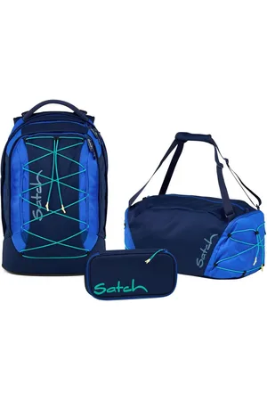 Satch Schulranzen Schulrucksack-Set PACK Crossed Blue 3-teilig, Kollektion 2025 (3-teilig), ergonomisch, Your-Size-System: auf Körpergröße anpassbar - Verkäufer: DSBO