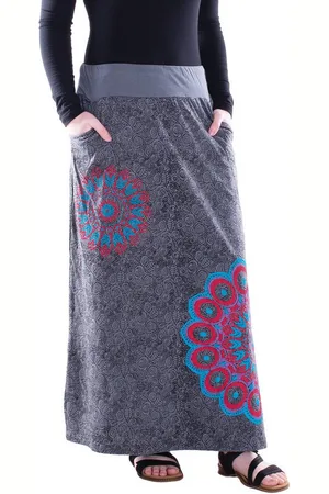 Vishes Maxirock Damen Maxi-Rock Baumwolle Blumen-Muster elastischer Bund mit Kordel-Zu Alternative Bekleidung, Ethno, Hippie, Retro Style - Verkäufer: - Alternative Bekleidung