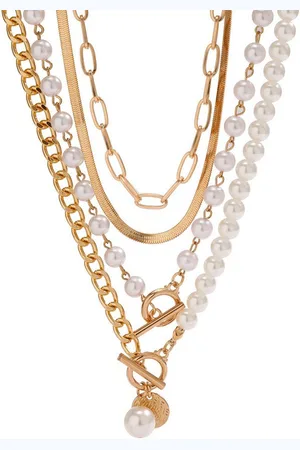 Karma Ketten-Set Halskette mehrlagig Damen Perlen Gold Weiß Kette (Damenhalskette, Geschenk für sie modern), Damenkette Perlenhalskette Damenschmuck Layering-Kette - Verkäufer: Sanixa
