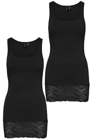 VERO MODA Shirttop 2er-SET Ärmelloses Top mit Spitzenabschluss am Saum (2-tlg) VMMAXI MY LACE LONG TANK JRS NOOS - Verkäufer: ARIZONAS