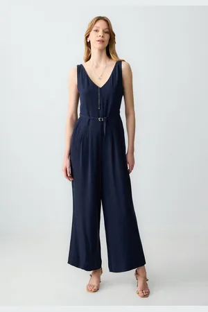 Jimmy Key Jumpsuit Gerade geschnittener ärmelloser Jumpsuit aus gewebtem Leinen mit Gürte - Verkäufer: