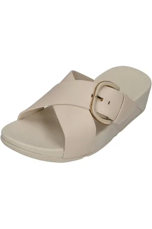 FitFlop LULU RESIN-BUCKLE LEATHER CROSS SLIDES Pantolette Paris Beige - Verkäufer: Shoedeal Jana Sievers e.K.