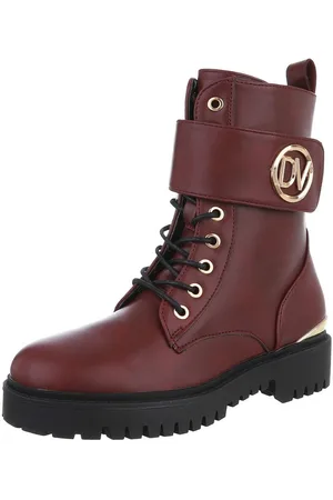 Ital-Design Modische Stiefel mit Komfort und Stil – Trendige Boots Schnürstiefelette (89323119) Blockabsatz Stiefeletten in Weinrot - Verkäufer: