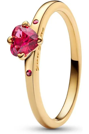 PANDORA Fingerring Herzring für Damen, IP Gold, roter Kristall, Moments - Verkäufer: Unique Jewelry GmbH