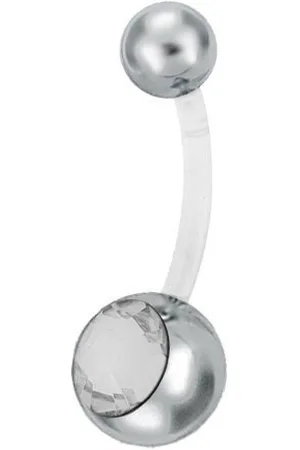 Karisma Bauchnabelpiercing Bioplast Bauchnabel Piercing Titan G23 Banana 5/8mm, Kugeln Kristall - Großer Stein Weiss - 9.0 Millimeter - Verkäufer: Schmuck